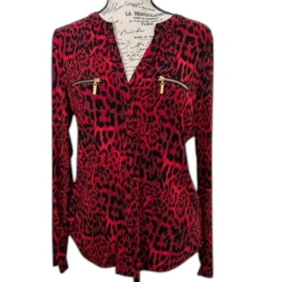 INC Animal Print Zip Pocket Top - Picture 1 of 7